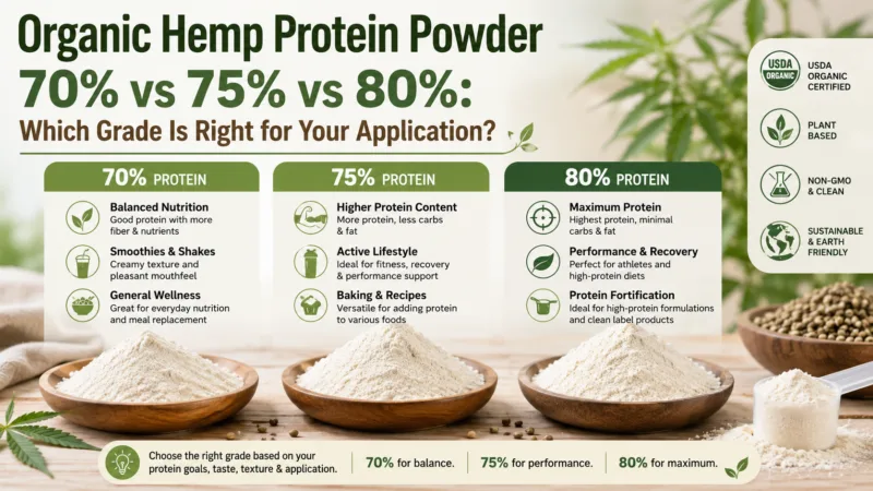 Organic Hemp Protein Powder 70% Vs 75% Vs 80% Which Grade Is Right For Your Application